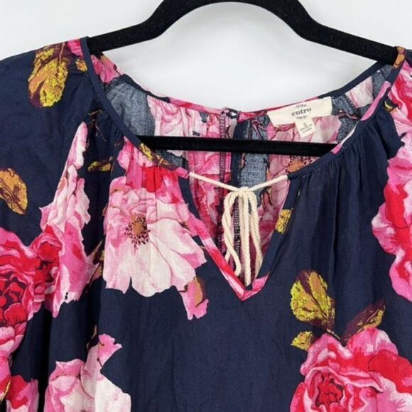 Entro Women's Floral Tiered Blouse Top Layered Bell Sleeve Pink Navy‎ Blue Small - Picture 13 of 15